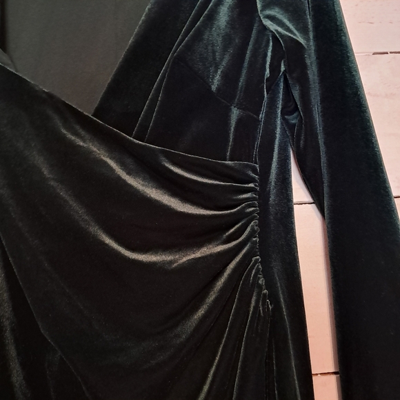 Ralph Lauren Women Dark Fern Green Velvet V Neck Knee Length Dress Size 16W - Picture 4 of 10